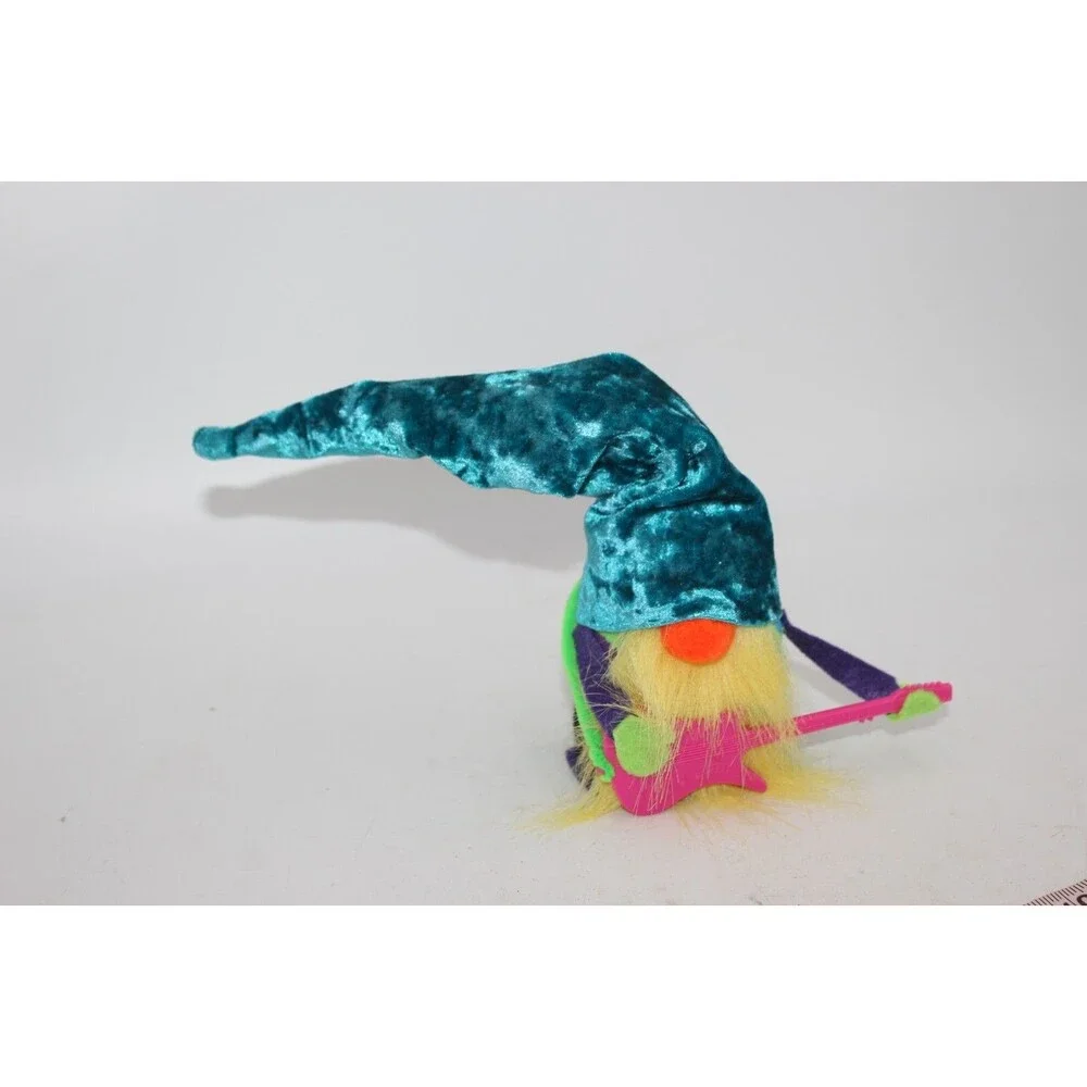 Rock N Roll Rocker Gnome Plush Handmade Scandinavian Swedish Tomte Guitar Neon